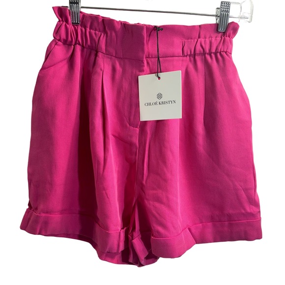 Chloe Kristyn NWT Paperbag Shorts Hot Pink High Waist Cuffed Relaxed Fit, Sz XS - Picture 1 of 4